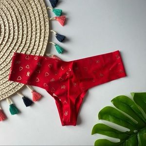 Victoria's Secret Sexy Illusions No Show Shimmer Thong Panty Red w Hearts XS
